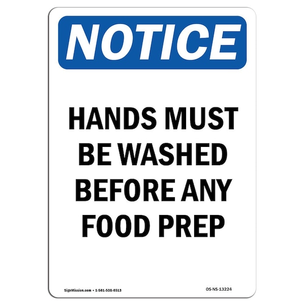 OSHA Sign, Hands Must Be Washed Before Any, 5in X 3.5in Decal, 10PK, 3.5" W, 5" L, Portrait, PK10